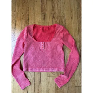 Fabletics Top Size Small‎ Red Henley Crop Long Sleeve Ribbed Y2K Style Babydoll thumbnail 2