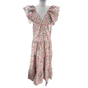 NWT Nasty Gal Collection‎ Floral Frill Shoulder Smock maxi dress sz 2 thumbnail 4