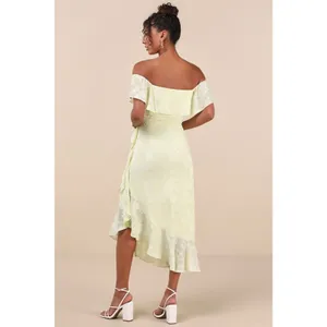 NWT Lulus Pretty Perfect Yellow Burnout Floral Off-the-Shoulder Midi Dress Sz XS thumbnail 3