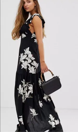 Free People She's A Waterfall Maxi Floral Dress Black Combo Size 4 thumbnail 3