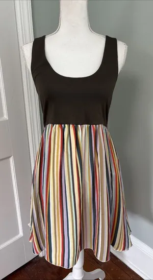 Alice + Olivia Sahara Multi-color‎ Striped Mini Dress Olive Green Small thumbnail 1