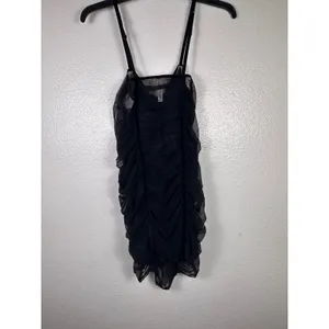 Audenza Black Ruched Mesh Mini Dress Sheer Adjustable‎ Straps XXL New thumbnail 2