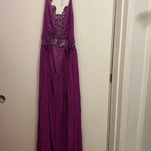 Shinestar Womens Halter Maxi Dress XL Bright Purple Boho Lace Trim Open Back thumbnail 9