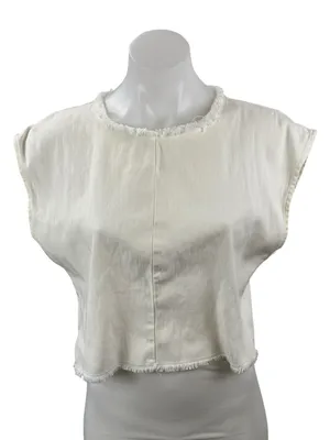 Aritzia Wilfred Women's White Drop Shoulder Fringe Cropped Blouse Top Size M thumbnail 1
