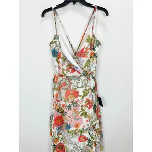 Lulus Amara White Multi Paisley Print Wrap Midi Dress Cocktail Resort XL NWT thumbnail 7