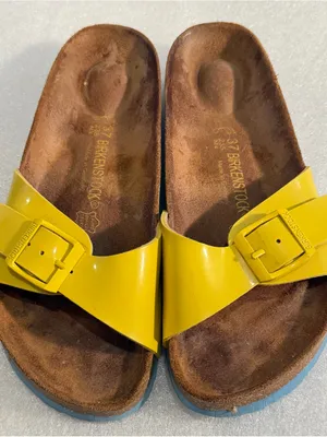 Birkenstock Yellow Patent Single-Strap Slide Sandals thumbnail 2