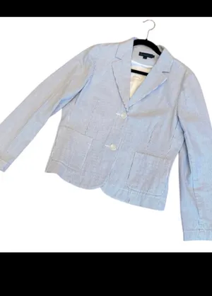 Boden Seersucker Blazer Blue White Striped Tailored Jacket US 10 UK 14 thumbnail 2