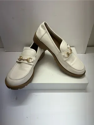 Sincerly Jules White Leather Loafers with Gold Horsebit thumbnail 2