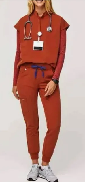RARE Limited Edition FIGS Zamora Jogger Scrub Pants Auburn Orange / Blue Cord thumbnail 1