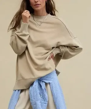 Aerie S tan oversized long-sleeve sweatshirt crewneck Lounge Big Chill pullover thumbnail 1