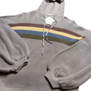 ✨🌈‎ FATE Hooded Knit Sweater Rainbow Stripe Taupe Hoodie M 🌈✨ thumbnail 2