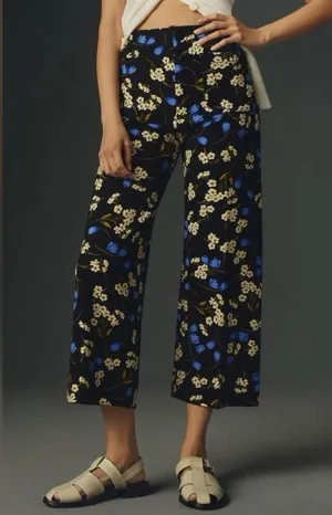 Maeve The Colette Floral Cropped Wide-leg Ponte Pants thumbnail 1