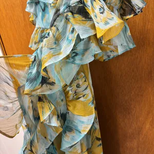 MISA Los Angeles Alessandra Sleeveless Ruffle Midi Dress Blue Yellow Medium thumbnail 11