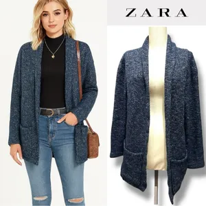 294 ZARA | EUC Turkey Women’s Blue Open Front Knit Cardigan Sweater (size M) thumbnail 2