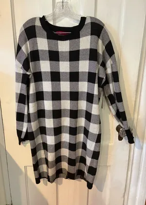 Love Scarlett Black & White Buffalo Check Long-Sleeve Sweater Dress thumbnail 1