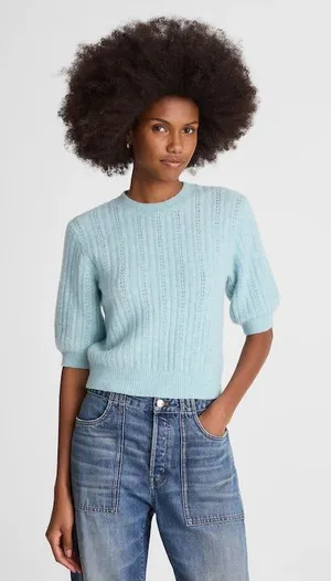 Madewell Cloudsoft Charm Stitch Hazel Sweater Tee xxs mint Blue Preppy juniper thumbnail 1
