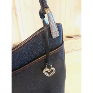 Brighton Shoulder Bag Womens Small Black Leather‎ Braided Strap Heart Charm thumbnail 4