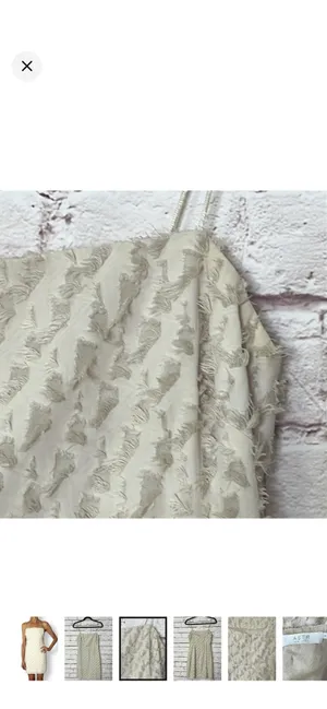 ASTR The Label Feathered Flocked Detail Cocktail Dress. Like new. Off white. No stretch. Zipper back. Spaghetti straps. Lined. 15” bust 32” long thumbnail 3