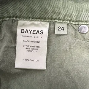 BAYEAS Wide Leg Jeans Green Denim High‎ Rise Raw Hem Distressed Women’s Size 24 thumbnail 8
