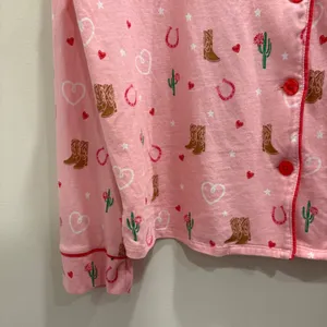 PJ Salvage Whimsy Boot Scootin Pink Pajama Set Western Cowboy Hearts Medium thumbnail 6