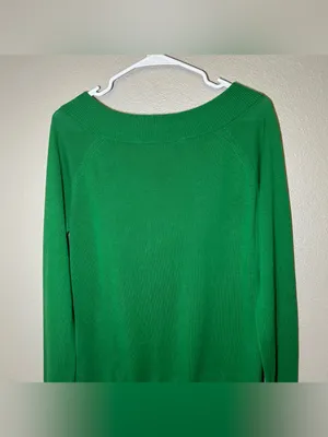 NEW Ralph Lauren Green Cotton Ribbed Trim Preppy Pullover Sweater Women’s Large thumbnail 5