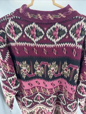 Express Tricot vintage 90s Women's floral Sweater Plum Pink M oversized retro thumbnail 3