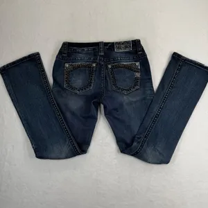 Miss Me Mid-Rise Slim Boot Dark Wash Embellished Jeans MP7697SB5V Size‎ 27 thumbnail 2