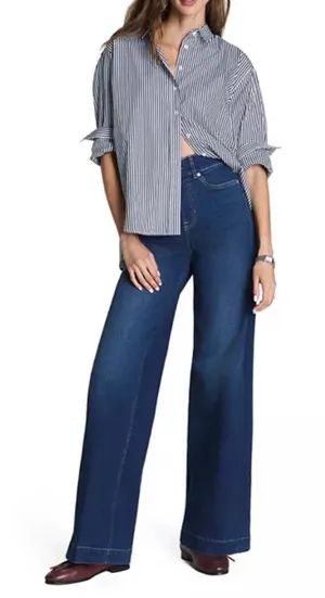 Spanx SPANXshape EveryWear Wide Leg Jeans Pull On Pacific Wash XLP XL Petite‎ thumbnail 1
