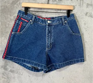 Vintage Y2K BUM Denim‎ Shorts Blue Red Side Trim Tribal Detail Retro 2000s SZ 30 thumbnail 1