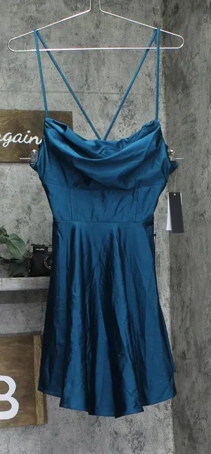 City Studios Juniors Draped Sleeveless Satin Fit Flare Dress Teal Blue Green 7/8 thumbnail 1