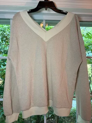 Adreamly Women's Waffle Knit V-Neck Oversized Sweater thumbnail 1