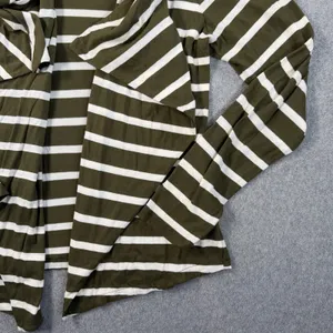 J.CREW Women's Medium Olive Green White Striped Open Drape Cardigan Cotton 68140 thumbnail 2