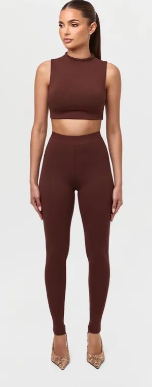 Naked Wardrobe NEW Women XS Chocolate Brown Sculpt leggings thumbnail 1