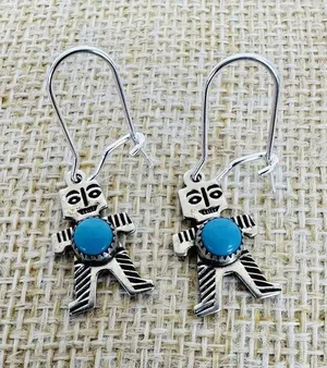 JP Sterling Silver Turquoise Pierced Earrings‎ Pendant Charm Southwestern Tribal thumbnail 1