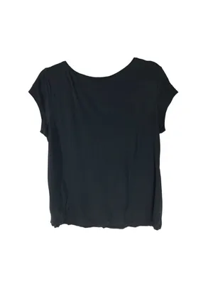 Eileen Fisher Womens Black Silk Scoop Neck Short Sleeve T-Shirt Minimalist L thumbnail 2