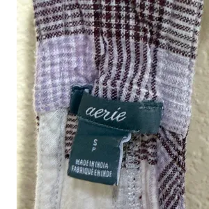 Aerie Womens Plaid Tie Shoulder Bib Overalls Purple White Size Small Relaxed thumbnail 4