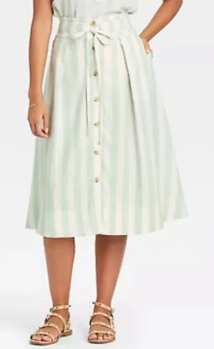 A new day mint striped boho skirt linen blend size xsmall thumbnail 1