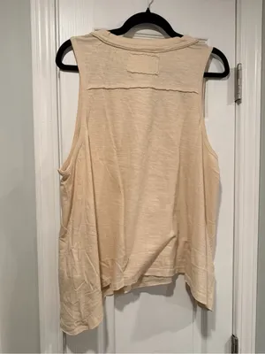 NWT Free People We The Free Size S Sleeveless Henley Tank Top Cream Raw Hem Boho thumbnail 6