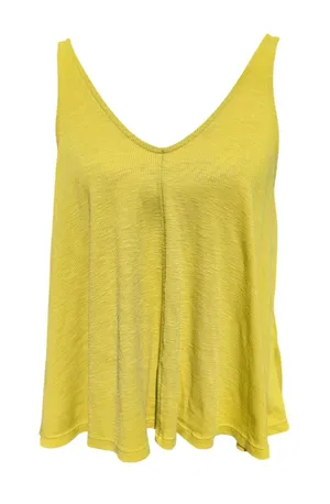 Intimately Free People Chartreuse Yellow Ribbed V-Neck Flowy Tank Top Small thumbnail 1