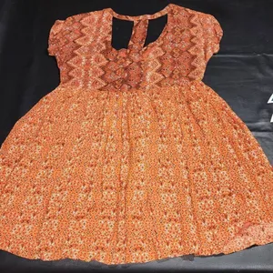 Free People Womens Orange‎ Sundown Open Back Babydoll Dress Medium thumbnail 2