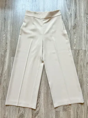 Zara Pleated Pull On Wide Leg Cropped Culottes Pants in Khaki Tan Size M thumbnail 2