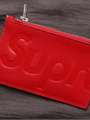 Supreme Red Embossed Leather Zip Card Sleeve with Silver Hardware thumbnail 1