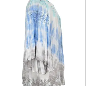 Surf Gypsy Tie-Dye Aquamarine, Blue, White and Gray Boho Whimsy Flowy Blouse thumbnail 6
