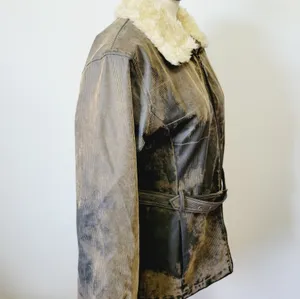 Big Chill distressed poly belted fur collar coat size medium thumbnail 3