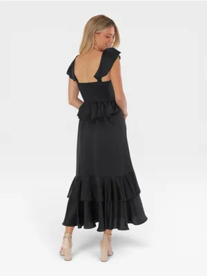 Show Me Your Mumu Reese Ruffle Black Satin Maxi Dress XS NWT thumbnail 4