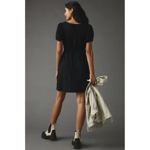 Daily Practice Anthropologie Cap‎ Sleeve Mini Dress Medium Black Slub Cotton thumbnail 7