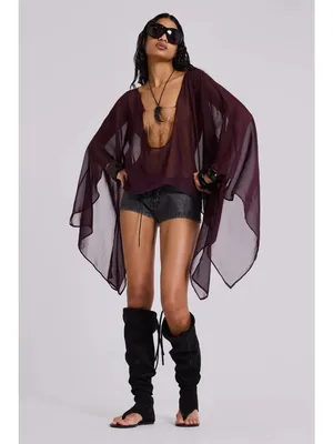 Jaded London Cape Top in Plum US 4/ UK 8 Womens Blouse Sheer thumbnail 11