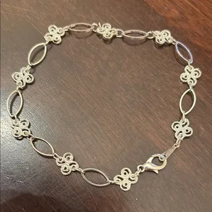 Intricate Silver Bracelet Anklet with Floral Links thumbnail 1