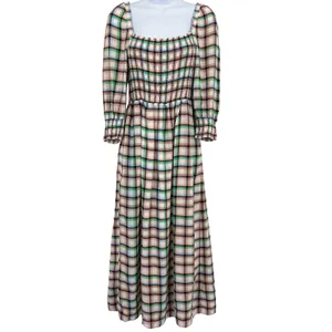Maeve Anthropologie Plaid Smocked Maxi Dress XS Cottagecore Prairie Long‎ Sleeve thumbnail 3