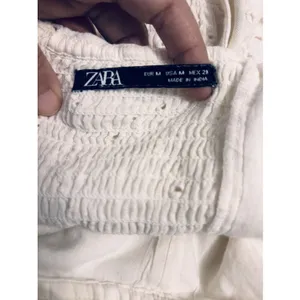 Zara eyelet off shoulder ivory midi cottage women’s dress smocked runs small* thumbnail 4